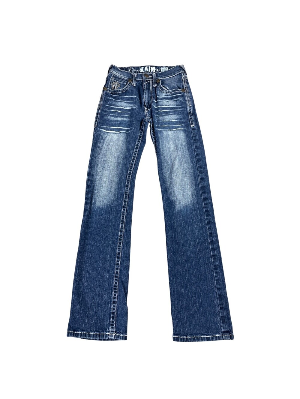 KAJM Western Wear Cowboy Jeans Men's 28 x 34 Boot Cut Whiskering Fade